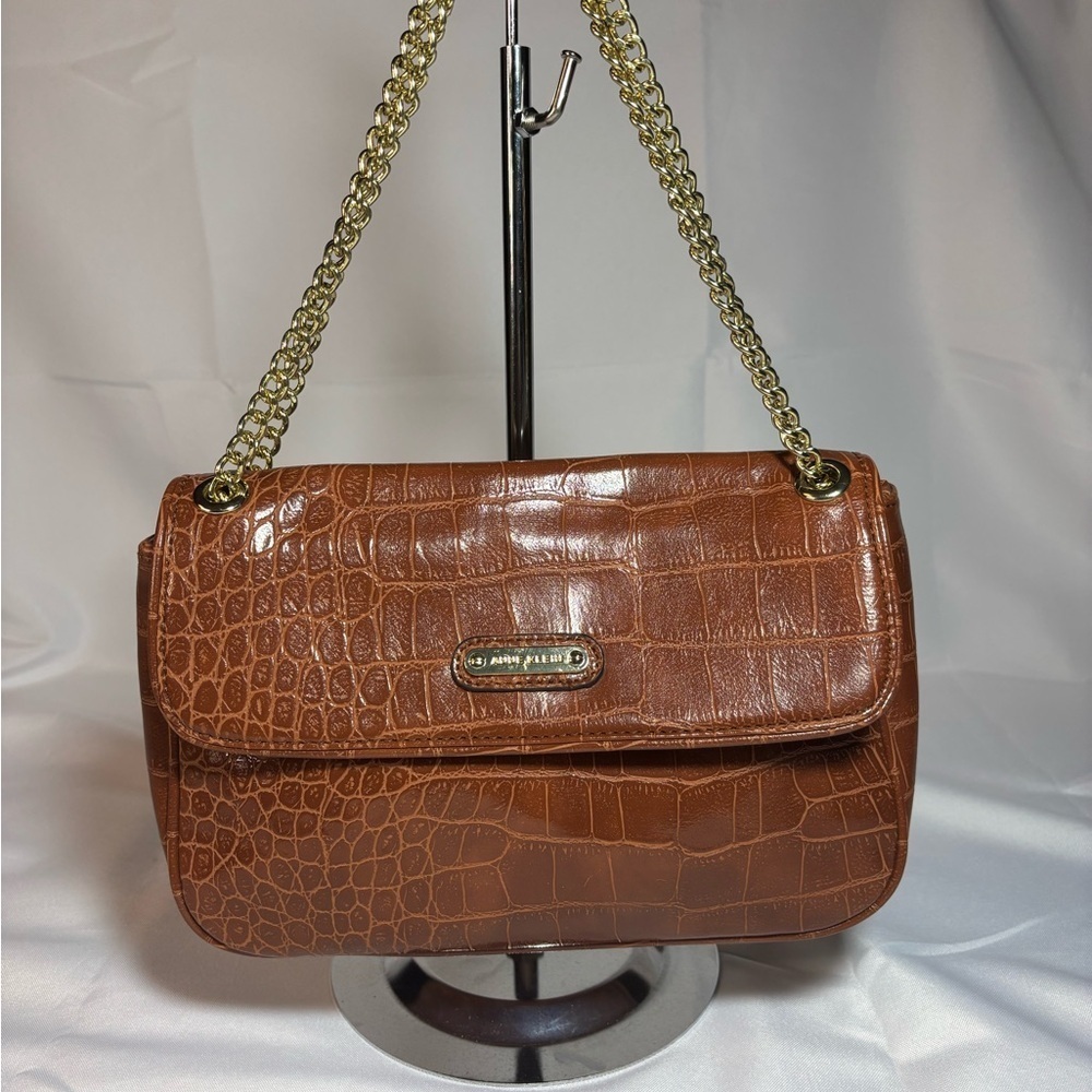 Ann’s Klein Brown Crocodile Embossed Faux Leather Shoulder Bag